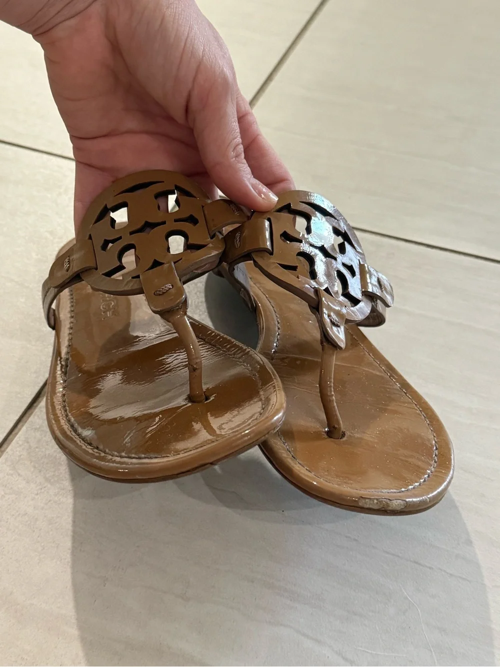 Tory Burch Tan Miller Cutout Thong Sandals
